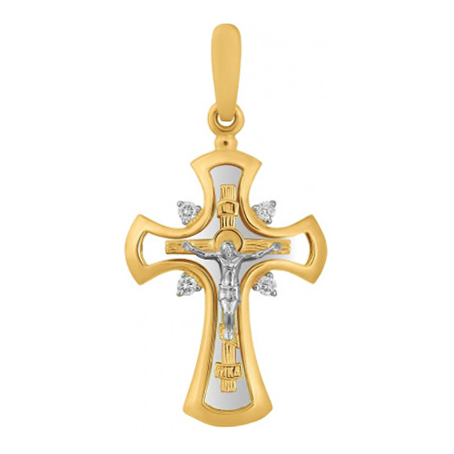 Крест, золото, бриллиант, желтый, 11-0495